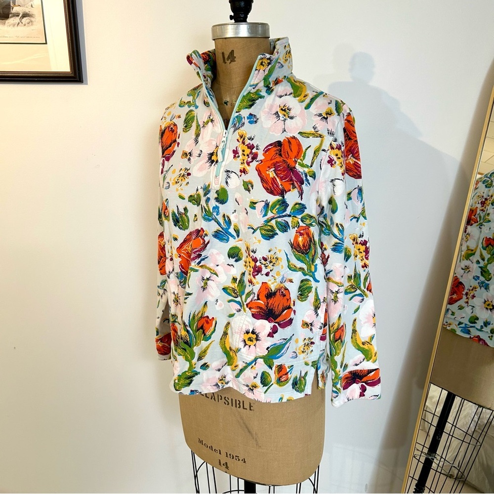 Vera Bradley Sea Air Floral Colorful Cotton Terry 1/4 Zip Pullover Sz M - Picture 7 of 10
